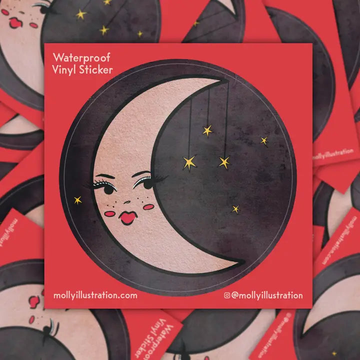Pouty Moon Cartoon Vinyl Waterproof Sticker