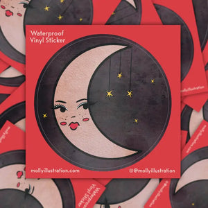 Pouty Moon Cartoon Vinyl Waterproof Sticker