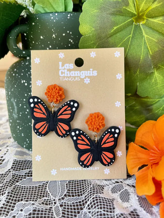 Monarch Butterfly Earrings with Cempasuchil Flowers