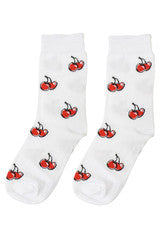 White Cherry Print Socks