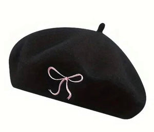 Wool Beret with Embroidered Ribbon