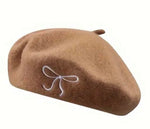 Wool Beret with Embroidered Ribbon