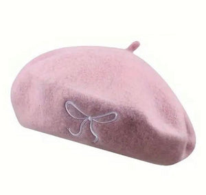 Wool Beret with Embroidered Ribbon