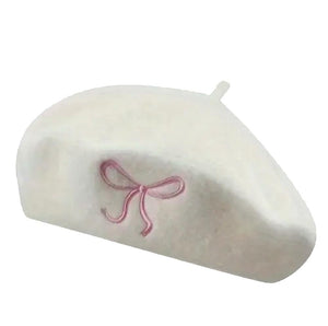 Wool Beret with Embroidered Ribbon