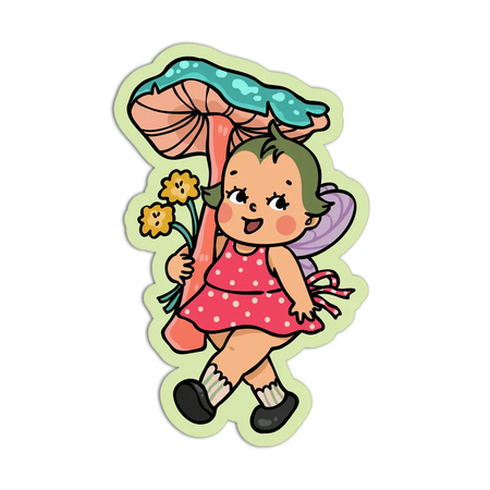 Retro Babies Blue Mushroom Fairy Sticker