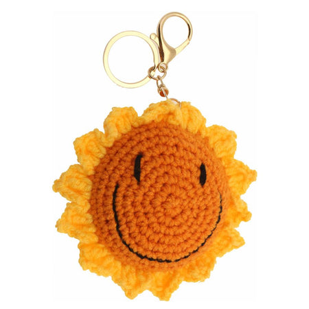Crocheted Smiley Sun Keychain