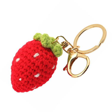 Crocheted Strawberry Keychain