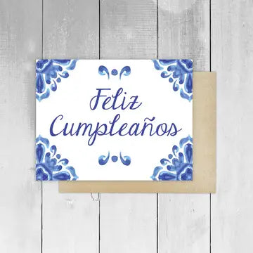 Feliz Cumple Talavera Blue Spanish Greeting Card