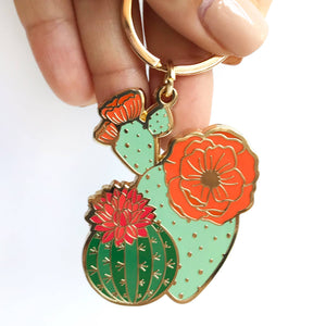 Blooming Cacti Plant Keychain