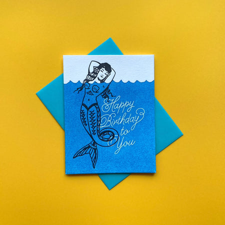 Mermaid Letterpress Birthday Card