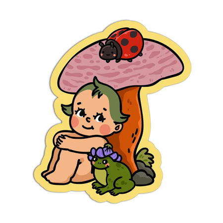 Retro Babies Fairy and Frog Sticker