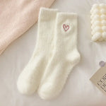 Fluffy Heart Embroidered Socks