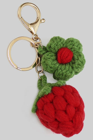 Crocheted Raspberry Keychain