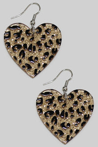 Glittery Leopard Heart Drop Earrings