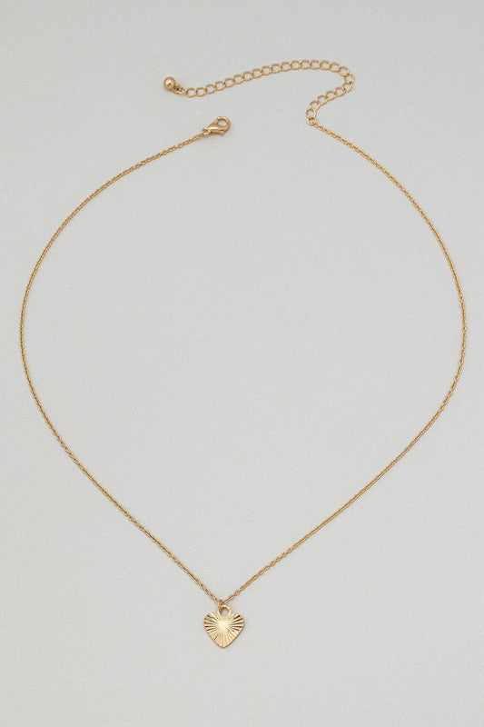 14K Ridged Heart Pendant Necklace