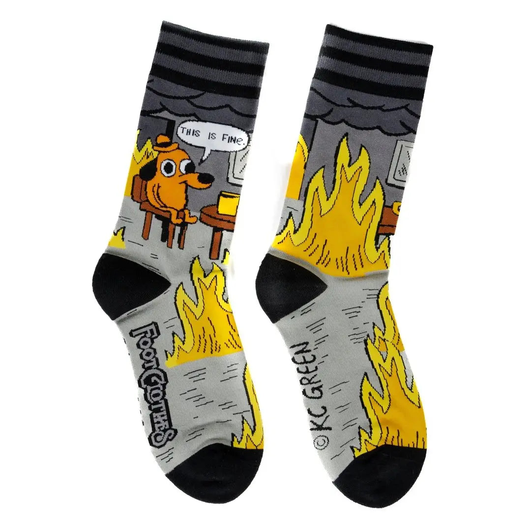 This Is Fine Crew Socks