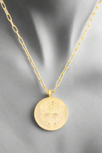 14K Chrysanthemum Coin Disc Pendant Necklace