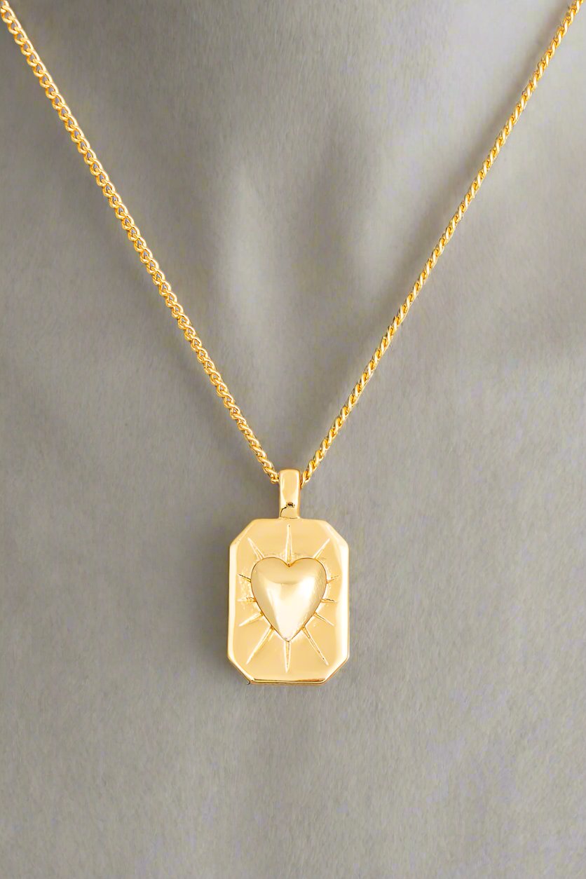 14K Heart Rectangle Pendant Necklace