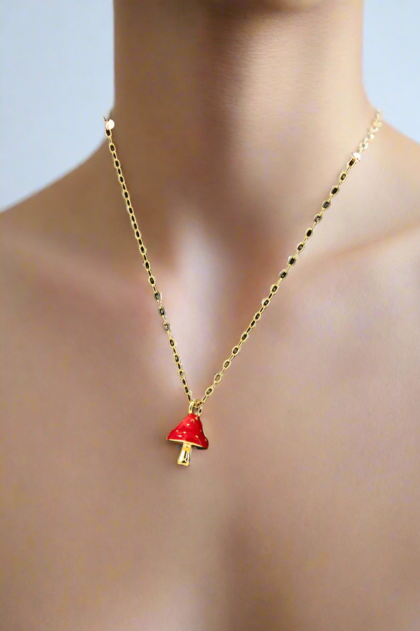 14K Mushroom Pendant Necklace