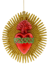 Sunburst W/ Sacred Heart-Red Ornament