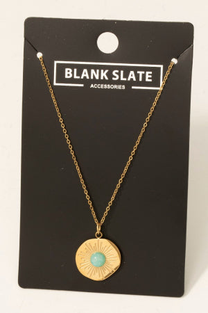 Stone Stud Sunshine Coin Pendant Necklace