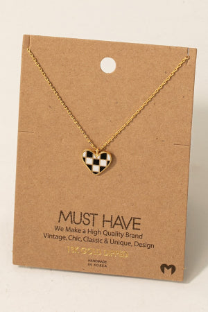 Checkered Heart Pendant Necklace