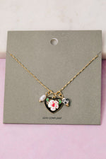 Enamel Heart and Ceramic Floral Necklace