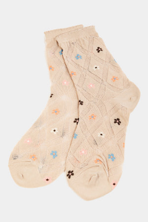 Beige Flower Socks