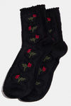 Halo Heart Flower Black Socks