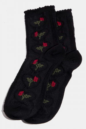 Halo Heart Flower Black Socks