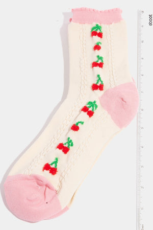 Cherry Pink Embroidered Socks