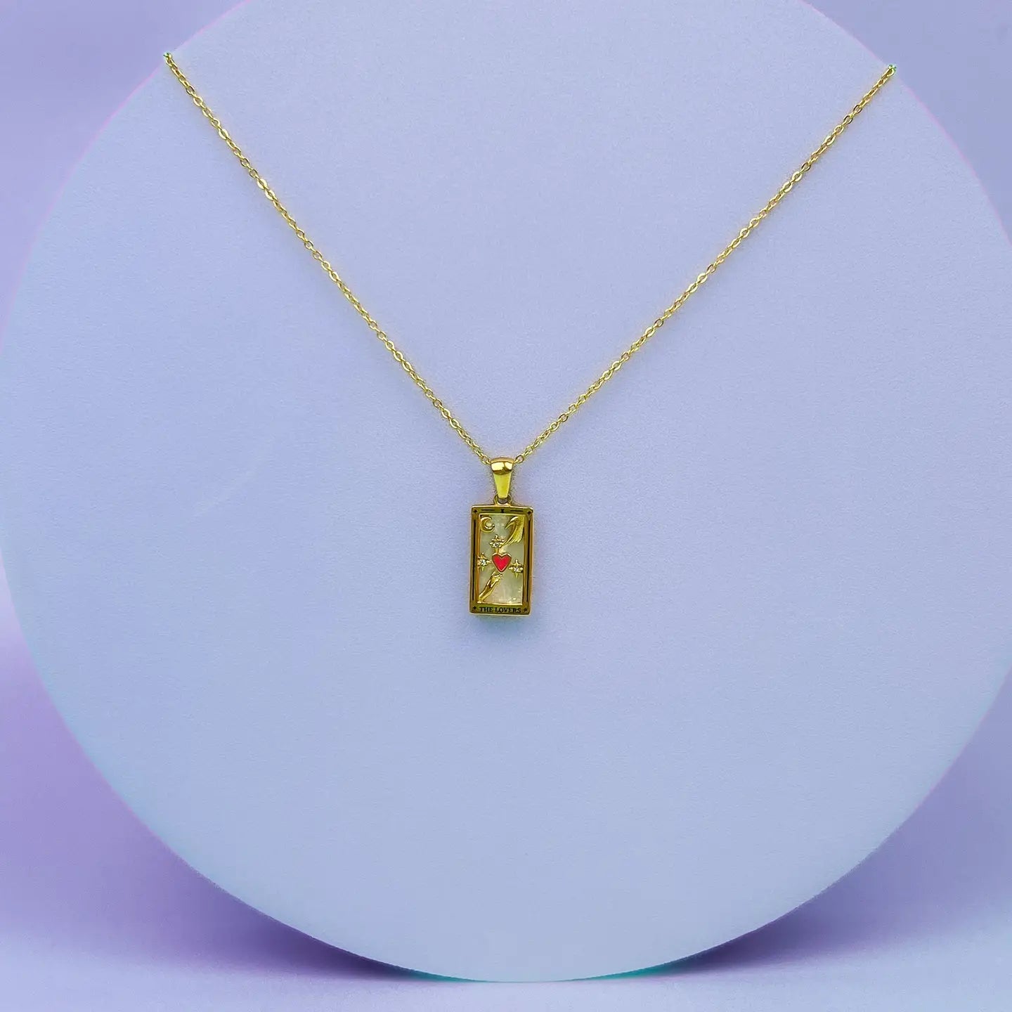 The Lovers Tarot Card Necklace 14k