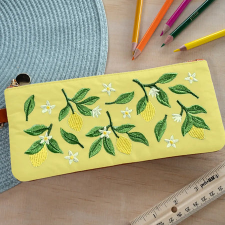 Lemon Embroidered Pouch