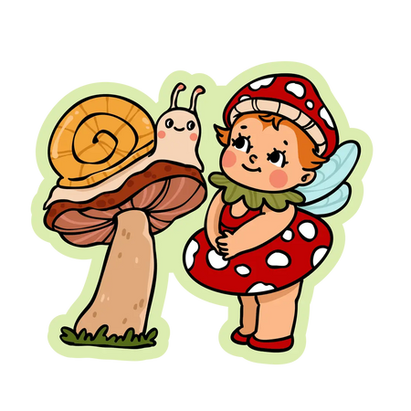 Retro Babies Fairy and Snail Sticker