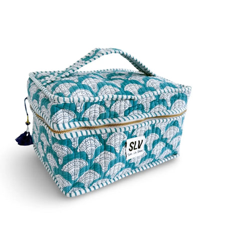 Aqua Flat Lay Makeup Bag