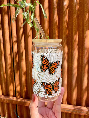 Libbey Talavera Monarch Butterfly Glass Cup 16 oz