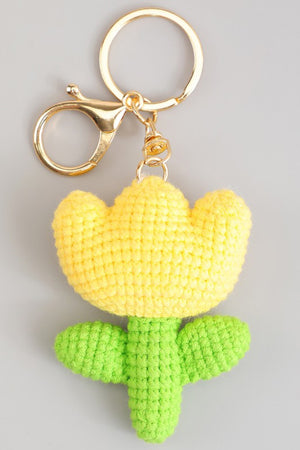 Crocheted Yellow Tulip Keychain