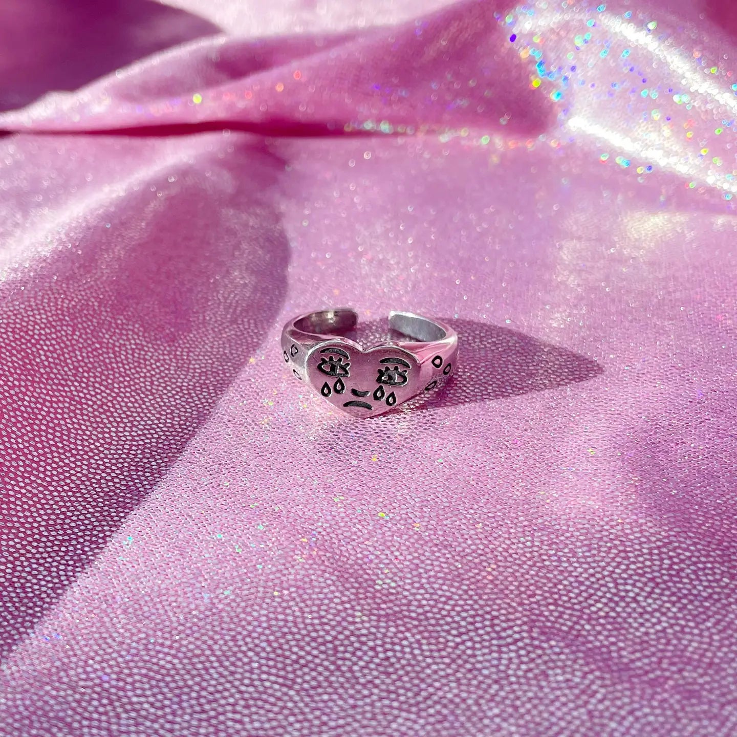 Silver Crying Heart Ring