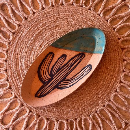 Cacti Oval Trinket Dish - Teal