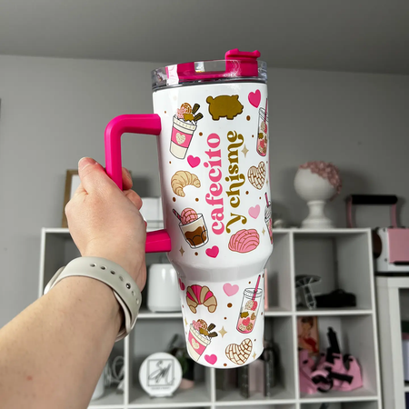 Cafecito Y Chisme Pink 40oz Tumbler Quencher
