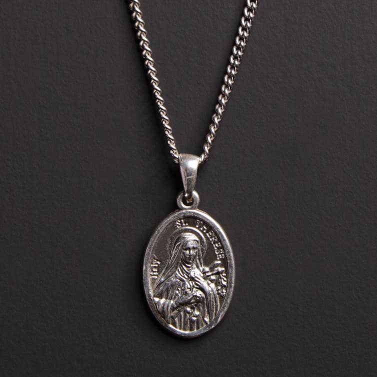 ST. THERESE STERLING SILVER MEDAL NECKLACE FOR MEN