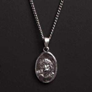 JESUS AND MARY STERLING SILVER MEDAL NECKLACE FOR MEN