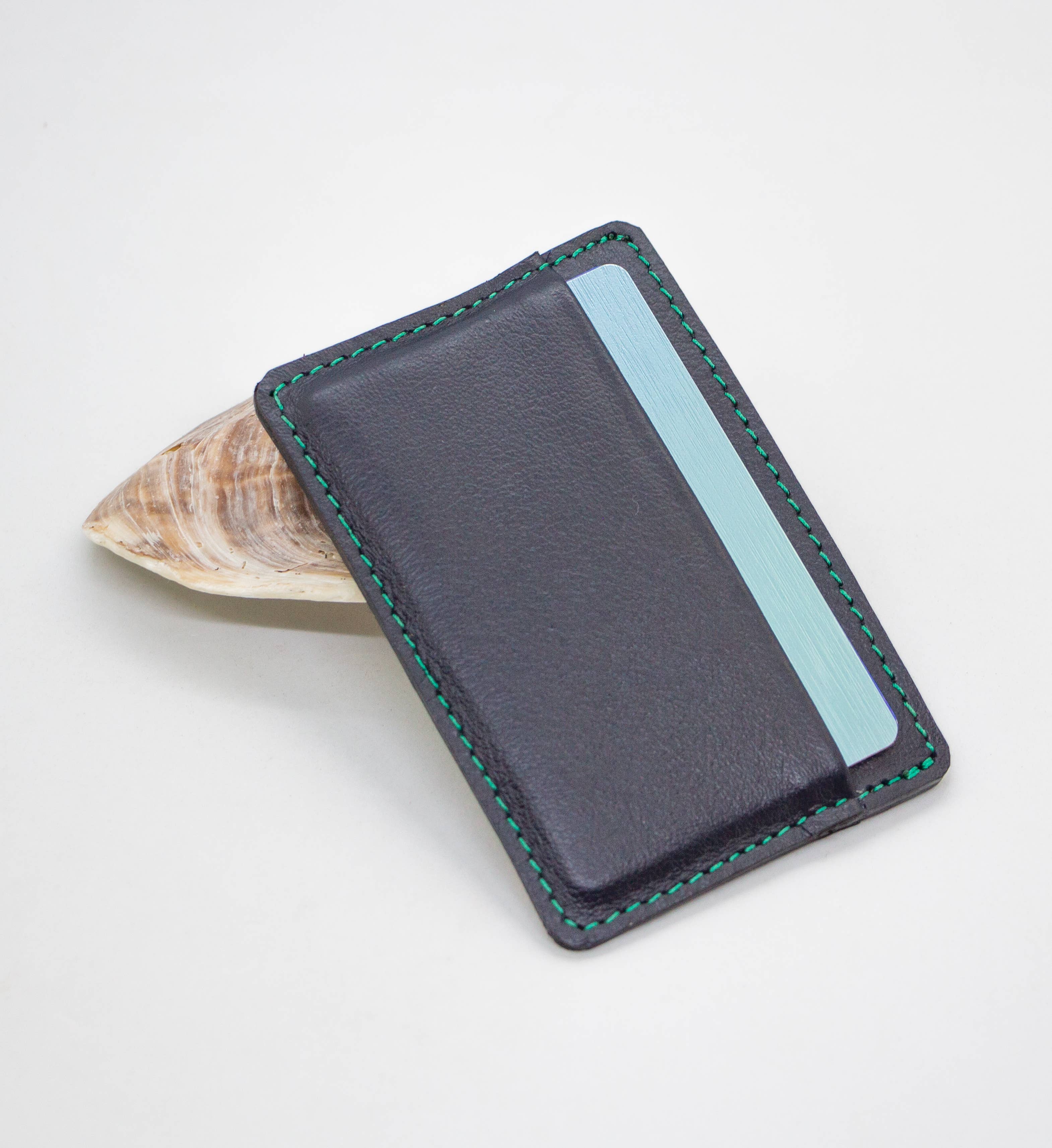 Leather Card Wallet Deep Water Navy