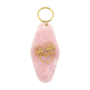 Crying Heart Keychain - Pink Marble