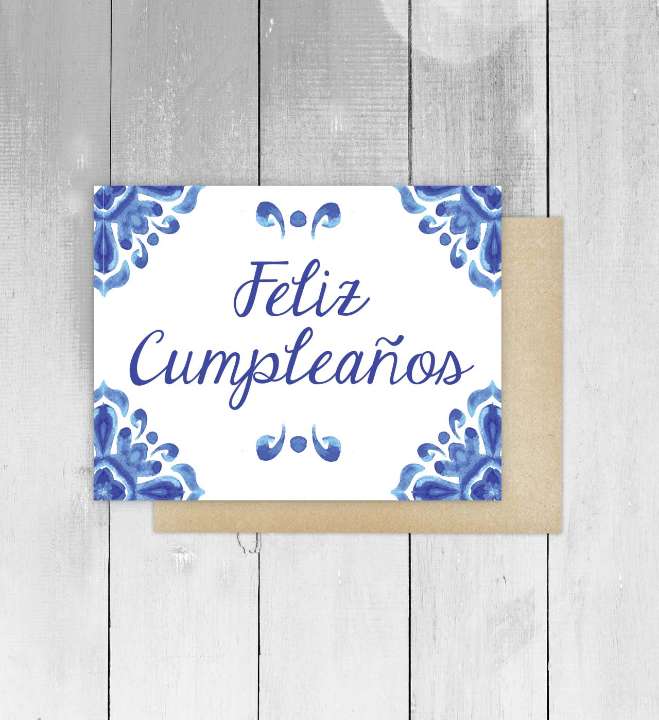 Feliz Cumple Talavera Blue Spanish Greeting Card