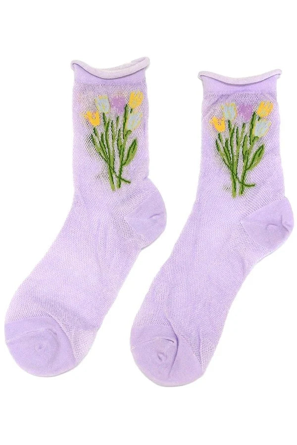 Flower bouquet lace ankle socks