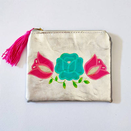 Silver Vinyl Purse with Bird