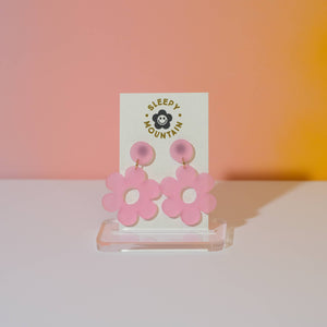 Frosted Pink Daisy Dangle Earrings