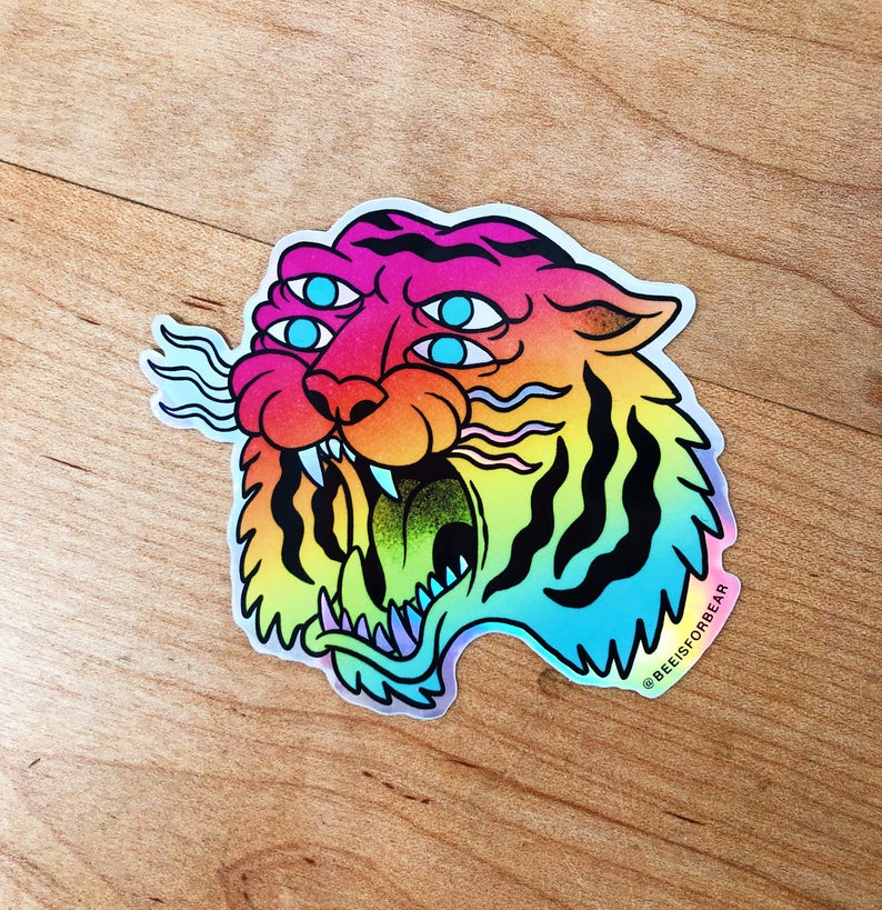 For Eyes Rainbow Tiger Holographic Sticker